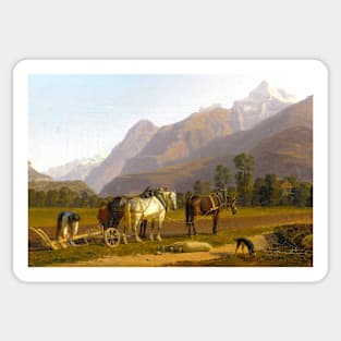 Ploughmen And Horses In The Canton Of Valais By Johann Jakob Biedermann Digitally Enhanced Sticker